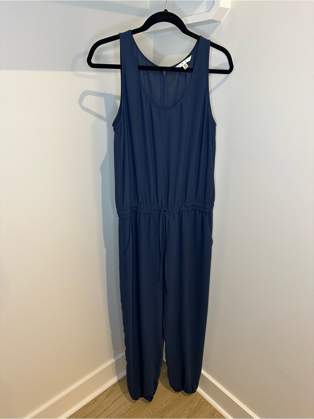 CAbi Navy Sleeveless Drawstring Jumpsuit